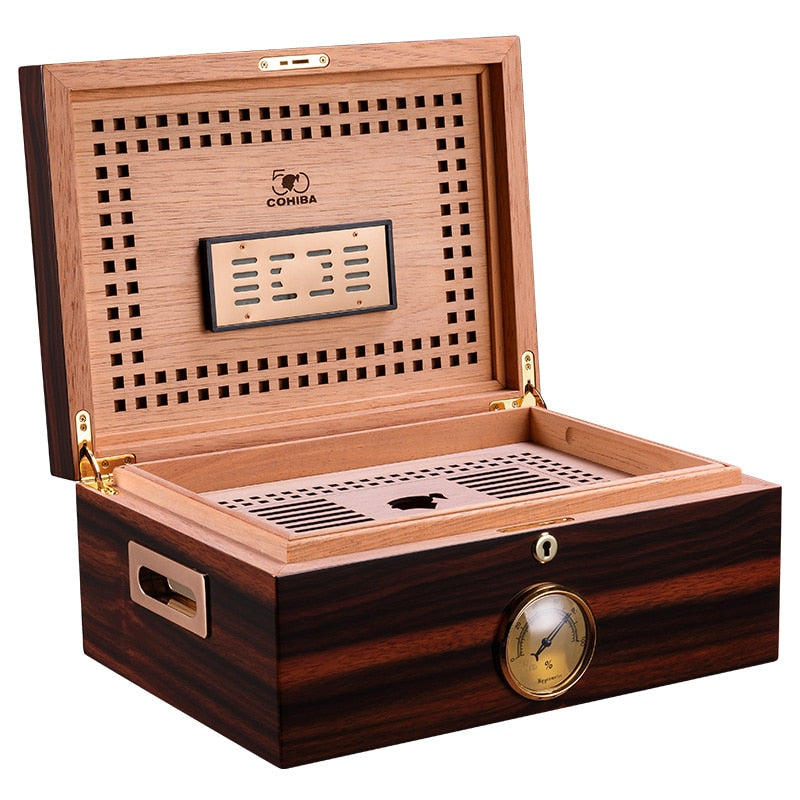 Double Layer Luxury Piano Finish Humidor with Humidifier Hygrometer