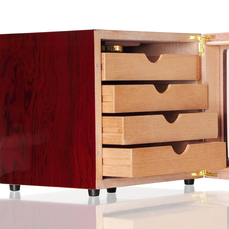 High-Capacity 4-Layer Cedarwood Humidor with Hygrometer and Humidifier