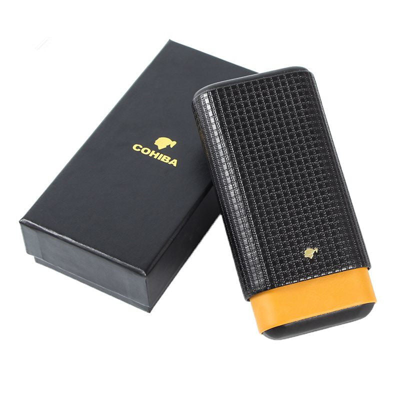 Black and Yellow Travel Leather Case Holds 3