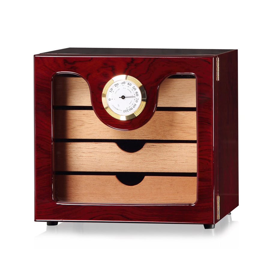 High-Capacity 4-Layer Cedarwood Humidor with Hygrometer and Humidifier