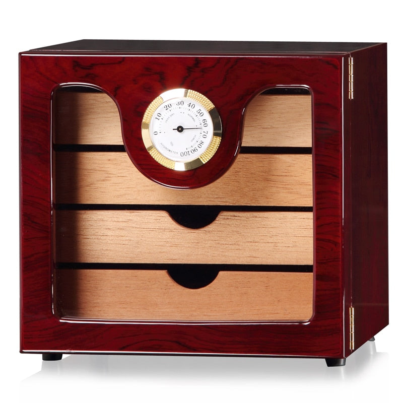 High-Capacity 4-Layer Cedarwood Humidor with Hygrometer and Humidifier